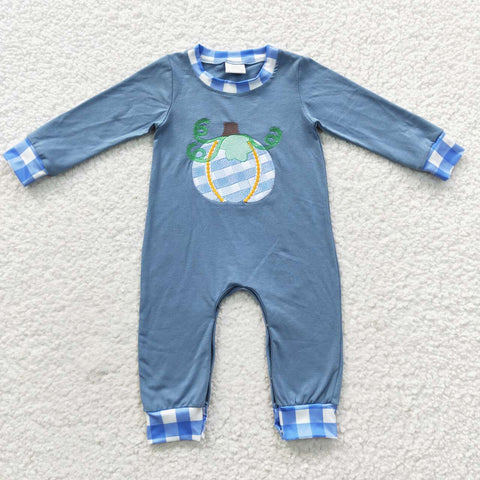 Little boy blue pumpkin embroidery romper