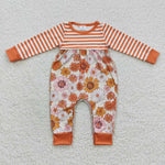 Newborn floral orange stripe romper