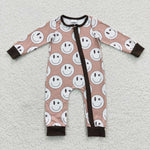 Smiling face pattern toddler zip romper