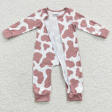 Newborn pink print zip long sleeve romper