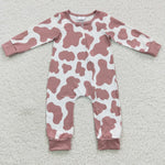 Newborn pink print zip long sleeve romper