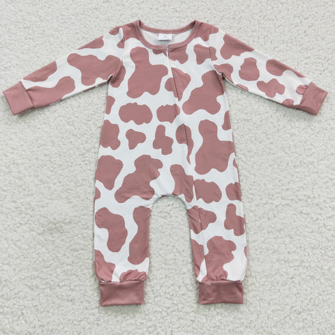 Newborn pink print zip long sleeve romper