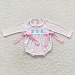 Three christmas trees baby girl pink plaid romper