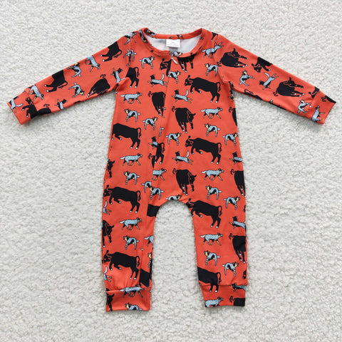 Toddler newborn cow print zip romper