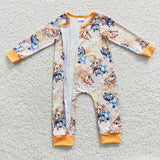 Toddler floral cartoon dog zip romper