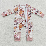 Fall floral pumpkin toddler long sleeve zip romper