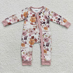 Fall floral pumpkin toddler long sleeve zip romper