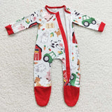 Toddler boy red farm ruffle zip footed romper