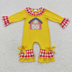 Newborn girl ruffle yellow applique romper