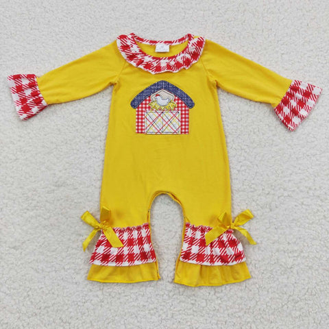 Newborn girl ruffle yellow applique romper