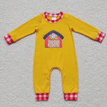 Newborn boy ruffle yellow applique romper