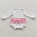 Infants girl trees embroidery ruffle pink dotted romper