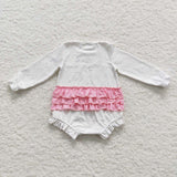 Infants girl trees embroidery ruffle pink dotted romper