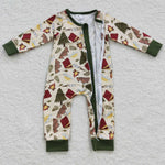 Infant baby green camping zip romper