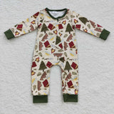 Infant baby green camping zip romper