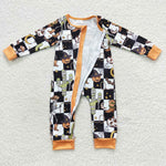 Halloween cactus checkered baby pumpkin romper