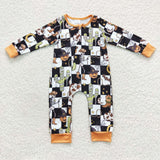 Halloween cactus checkered baby pumpkin romper