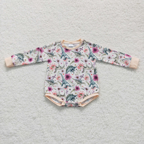 Kids dinosaur flowers long sleeve bubble romper