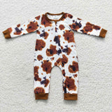 Infant baby brown zip romper