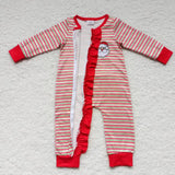 Santa baby girl christmas embroidery striped romper