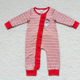 Santa baby girl christmas embroidery striped romper
