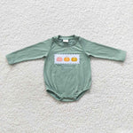 Infants pumpkins embroidery green fall romper