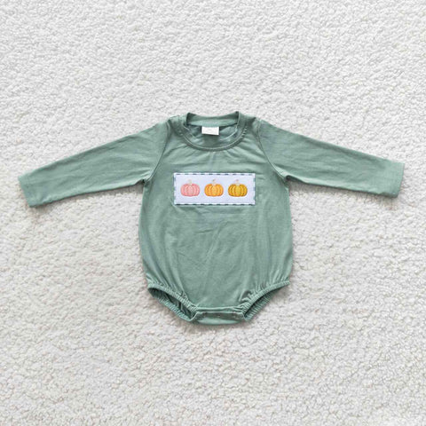 Infants pumpkins embroidery green fall romper