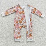 New baby floral fall long sleeve zip romper