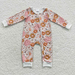 New baby floral fall long sleeve zip romper