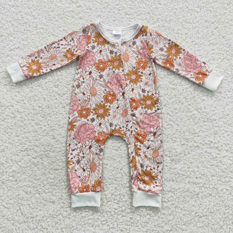 New baby floral fall long sleeve zip romper