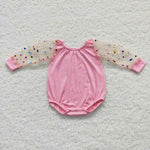 Newborn off shoulder girl pink romper