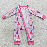 Infants girl pink princess zipper romper