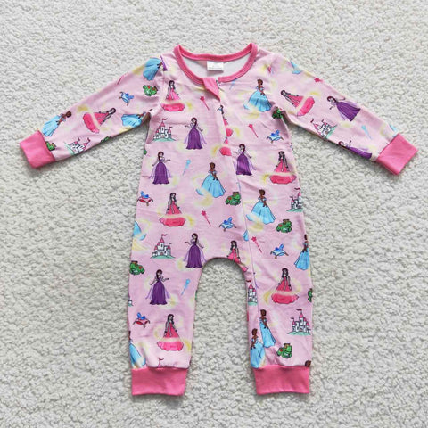 Infants girl pink princess zipper romper