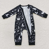 Toddler halloween black cat magic zip romper