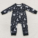 Toddler halloween black cat magic zip romper