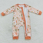 Toddler girl orange floral zip romper