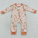 Toddler girl orange floral zip romper