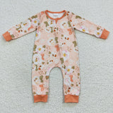 Toddler girl orange floral zip romper