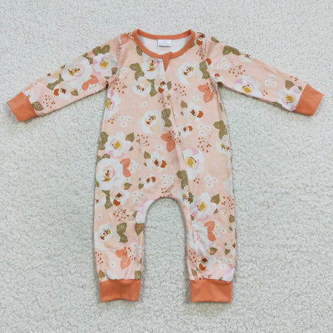 Toddler girl orange floral zip romper