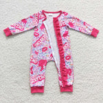 Baby girl pink lip zipper ruffle romper