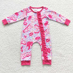 Baby girl pink lip zipper ruffle romper