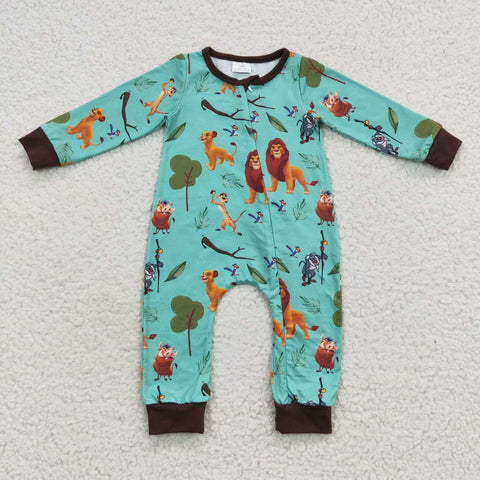 Lion cartoon baby green zipper romper