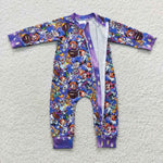 Newborn purple cartoon zip long sleeve romper