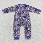 Newborn purple cartoon zip long sleeve romper