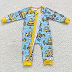 Newborn boy excavator zipper romper