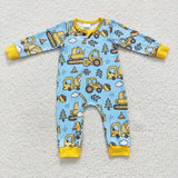 Newborn boy excavator zipper romper