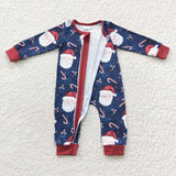 Santa baby christmas canes zip navy romper