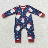 Santa baby christmas canes zip navy romper