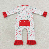 Newborn girls christmas candy canes romper