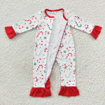 Newborn girls christmas candy canes romper